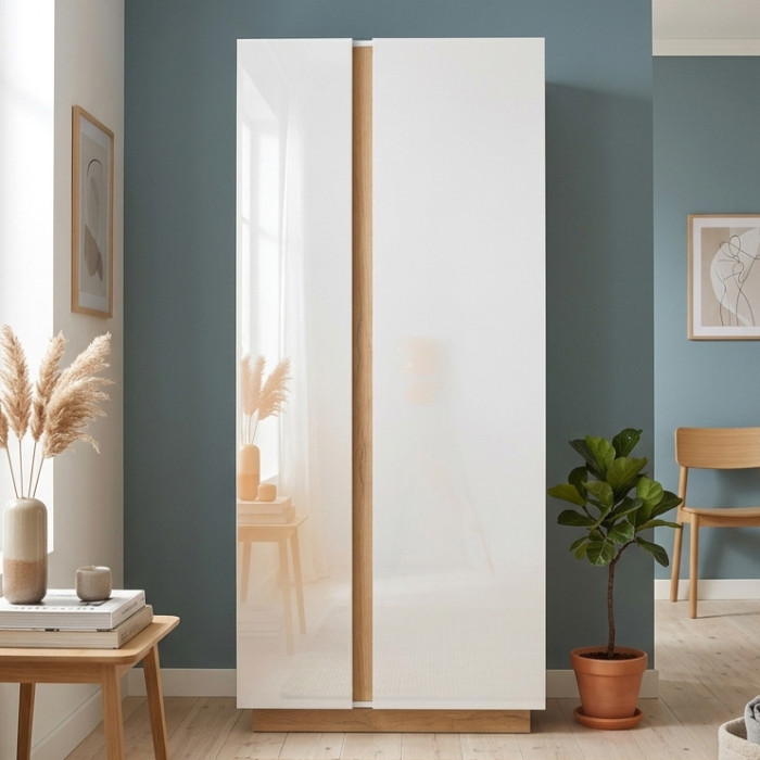 Шафа для одягу Perfect Home Арко / Arco 2-дверна 2D/96 Білий глянець/дуб грандсон (PFH-091038)