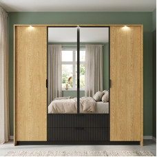 Шафа для одягу Perfect Home Балтик / Baltic 4D2S/220 4-дверна з дзеркалом Дуб балтик/чорний (PFH-091376)