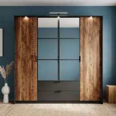 Шафа для одягу Perfect Home Мілтон / Milton 4-дверна з дзеркалом 4D2S/220 Каштан/антрацит (PFH-091085)