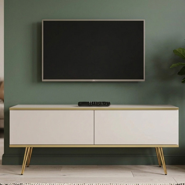 Тумба під телевізор Perfect Home Оро / Oro 2-дверна з золотими ніжками RTV135 Білий (PFH-091313)