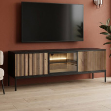 Тумба під ТВ з підсвіткою Perfect Home Сенто / Sento RTV154 3-дверна Чорний/дуб вотан (PFH-091485)