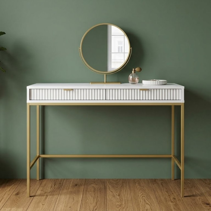 Стол туалетный Perfect Home Новая/Nova с 2 ящиками и золотыми ножками T104 Белый (PFH-091267)