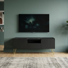 Тумба під телевізор Perfect Home Гармони / Harmony 1-дверна з 2 шухлядами і золотими ніжками RTV144 Чорний/чорний мармур роял (PFH-091179)