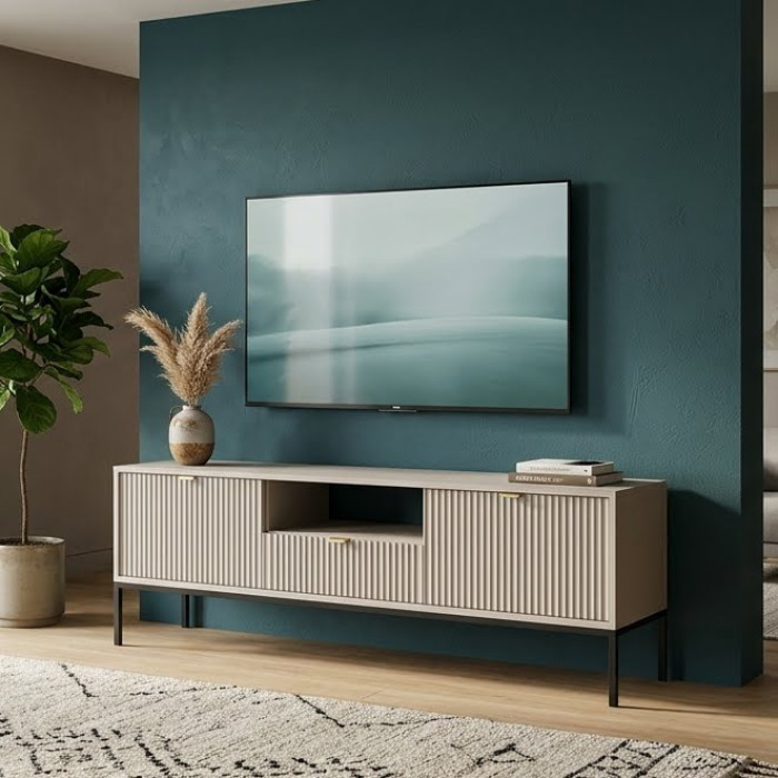 Тумба під телевізор Perfect Home Нова / Nova 2-дверна з 1 шухлядою і чорними ніжками RTV154 Кашемір (PFH-091230)