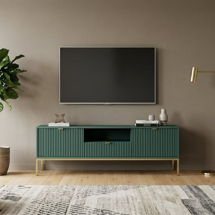 Тумба під телевізор Perfect Home Нова / Nova 2-дверна з 1 шухлядою і золотими ніжками RTV154 Лабрадор (PFH-091498)