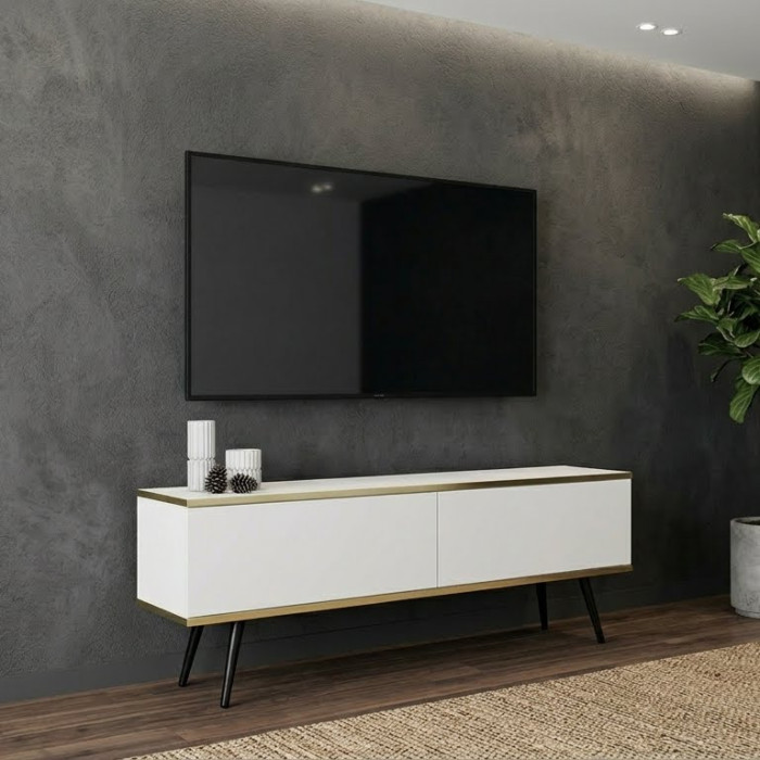 Тумба під телевізор Perfect Home Оро / Oro 2-дверна з чорними ніжками RTV135 Білий (PFH-091324)