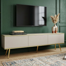 Тумба під телевізор Perfect Home Оро / Oro 3-дверна з золотими ніжками RTV175 Бежевий (PFH-091318)