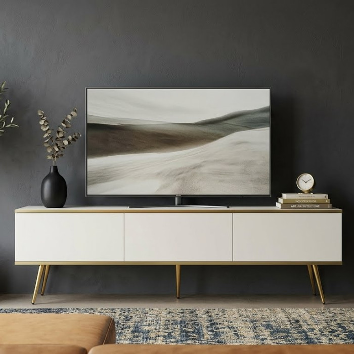 Тумба під телевізор Perfect Home Оро / Oro 3-дверна з золотими ніжками RTV175 Білий (PFH-091319)