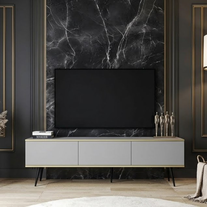 Тумба под телевизор Perfect Home Оро/Oro 3-дверная с черными ножками RTV175 Серый (PFH-091338)