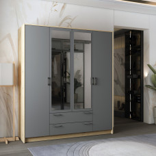 Шафа для одягу Doros Ронді з дзеркалом Дуб Артизан/Графіт 4ДСП 160х52х195 (DRS-011671)