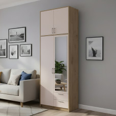 Шкаф для одежды Doros Ронди с высокой антресолью и зеркалом Дуб Артизан/Кашемир 2 ДСП 82х52х260 (DRS-011872)