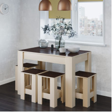 Обідній комплект Еверест стіл СТО-1/4 табурети Т-1 Венге темний/Дуб молочний (EVR-5587)