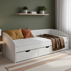 Ліжко односпальне з ящиками Еверест Комфорт 3 193х84х59  см Німфея Альба (білий)/Німфея Альба (білий) (EVR-5726)