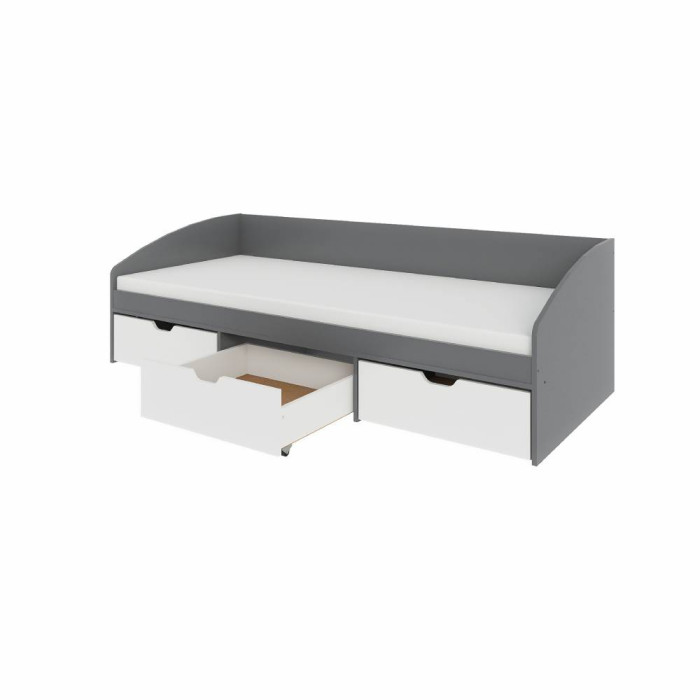 Ліжко односпальне з ящиками Еверест Комфорт 3 193х84х59  см Графіт/Німфея Альба (білий) (EVR-071216)