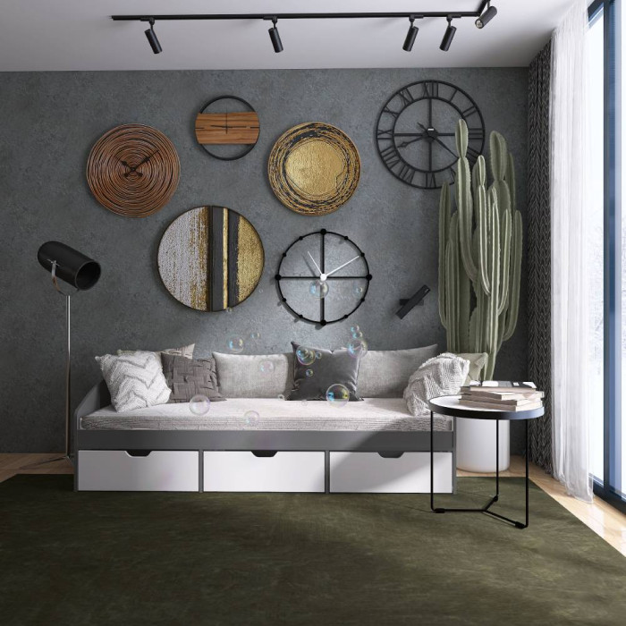 Ліжко односпальне з ящиками Еверест Комфорт 3 193х84х59  см Графіт/Німфея Альба (білий) (EVR-071216)