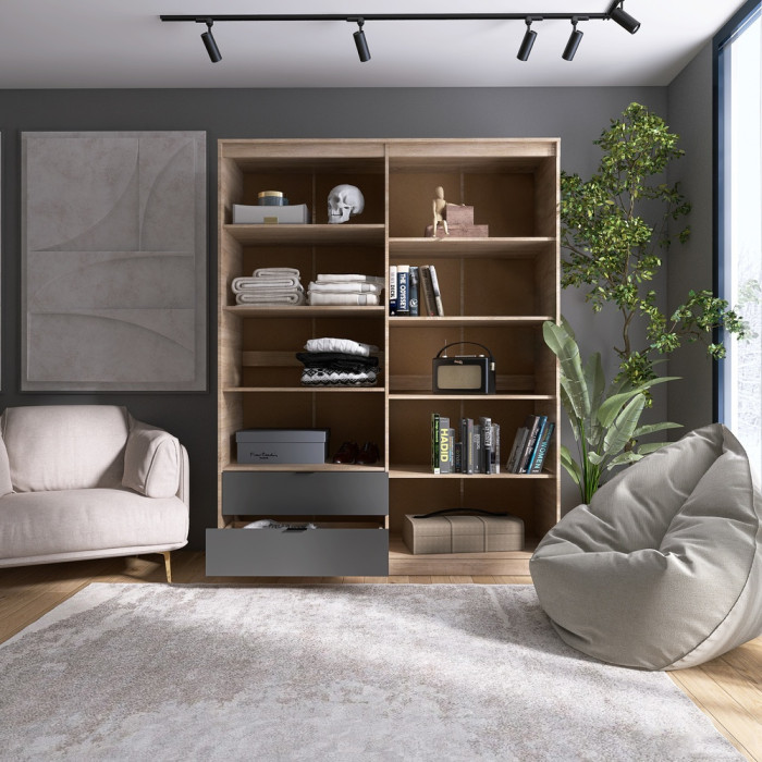 Шафа розпашна для одягу з висувними шухлядами (полиці- полиці) Еверест Сіті-1600 160,2х50х204,6 см Дуб сонома/Графіт (EVR-071120)