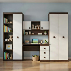 Детская стенка Эверест Соната Комплект 4 (модульная - 5 элементов) венге темный/белый (EVR-2584)