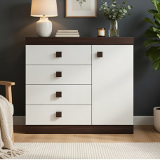 Комод з дверима та 4-ма ящиками Еверест Соната-5 105х38х94 венге темний/білий (EVR-2064)