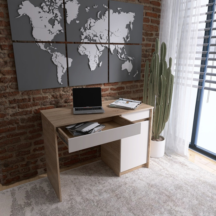 Письмовий стіл із 2 шухлядами та закритою секцією Еверест Сіті-1100 110,1х50,1х76,6 см Дуб сонома/Білий (EVR-071104)