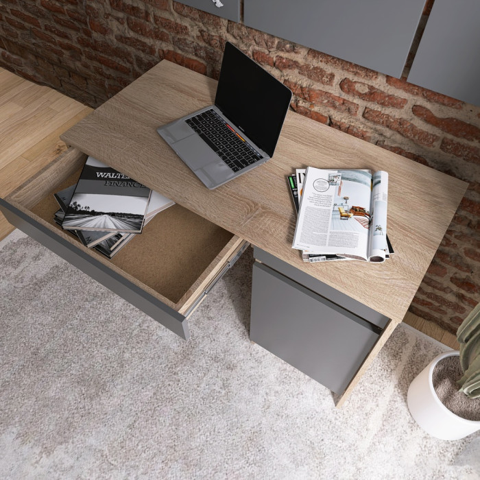 Письмовий стіл із 2 шухлядами та закритою секцією Еверест Сіті-1100 110,1х50,1х76,6 см Дуб сонома/Графіт (EVR-071103)