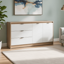Великий комод із дверима та 3-ма шухлядами Еверест Сіті-1500 150,2х38х74,6 Дуб сонома/Білий (EVR-071102)