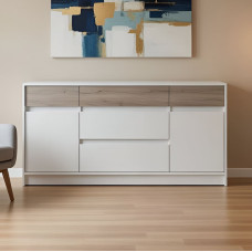 Великий комод із дверима та шухлядами Еверест Стайл-1600 160,2х39х75,4 см Німфея Альба (білий)/Дуб Крафт сірий (EVR-071157)