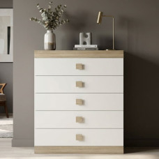 Високий комод Еверест на 5 ящиків Соната-2 80х38х101 дуб сонома/білий (EVR-2019)
