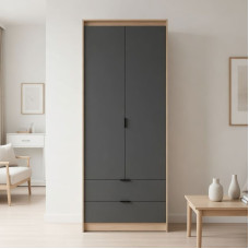 Шафа для одягу з висувними шухлядами Еверест Сіті-800 80,2х50х204,6 см Дуб сонома/Графіт (EVR-071142)