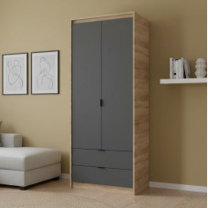 Шафа для одягу з 2 полицями над висувними шухлядами Еверест Сіті-800 80,2х50х204,6 см Дуб сонома/Графіт (EVR-071140)