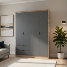 Шафа розпашна для одягу з висувними шухлядами (штанга - полиці) Еверест Сіті-1600 160,2х50х204,6 см Дуб сонома/Графіт (EVR-071123)