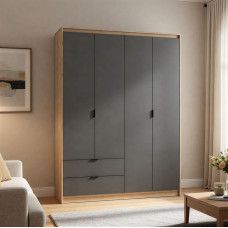 Шафа розпашна для одягу з висувними шухлядами (полиці- полиці) Еверест Сіті-1600 160,2х50х204,6 см Дуб сонома/Графіт (EVR-071120)