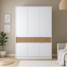 Шафа розпашна для одягу з висувними шухлядами (полиці - штанга) Эверест Стайл-1400 140х53х203 см Німфея Альба (білий)/Канелла (EVR-073577)