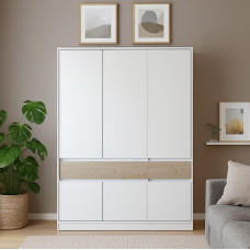 Шафа розпашна для одягу з висувними шухлядами (полиці - штанга) Эверест Стайл-1400 140х53х203 см Німфея Альба (білий)/Дуб крафт сірий (EVR-071163) (EVR-071163)