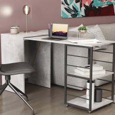 Стіл-тумба трансформер Смарт 2/2 Ferrum-decor 750x1450x600 Чорний метал ДСП Бетон 16 мм (FRD-105108)