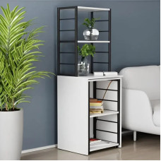 Стол-тумба трансформер Смарт 3/1 с этажеркой Ferrum-decor 1430x1450x500 Черный металл ДСП Белое 16 мм (FRD-105109)