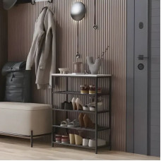 Полка для обуви Слайм 4 Ferrum-decor 820x630x260 Черный металл ДСП Белое 16 мм (FRD-105160)