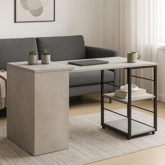 Стіл-тумба трансформер Смарт 2/1 Ferrum-decor 750x1450x500 Чорний метал ДСП Бетон 16 мм (FRD-105101)
