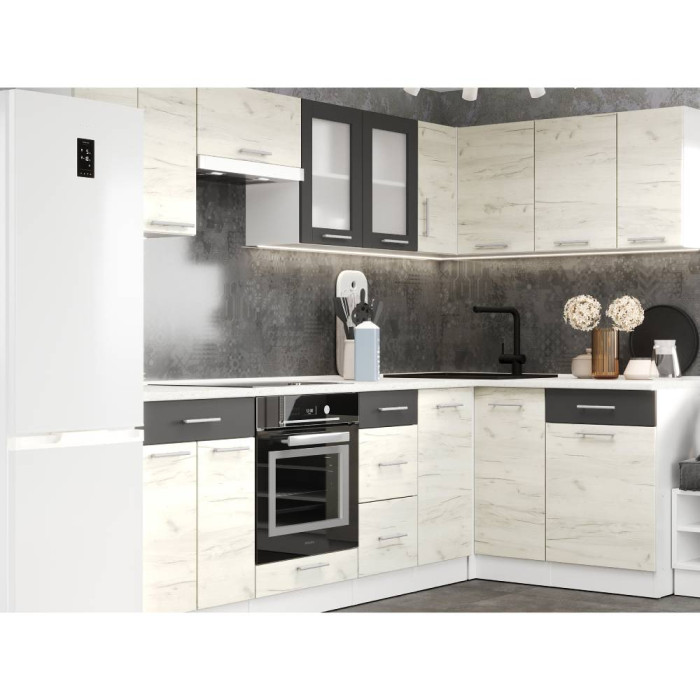 Кухня модульна кутова Еверест Еко набір №2 крафт білий/графіт 2,6 м стільниця Скай (EVR-071055)