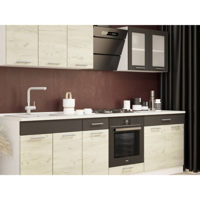 Кухня модульная Эверест Эко набор №4  дуб крафт белый/графит/белый 2,6 м столешница Скай (EVR-071061)