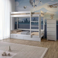 Двухъярусная детская кровать Mebigrand Атланта Мини Белый (RAL9003) 90х190 см с ящиками (MBG-2443)