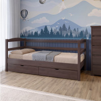 Дитяче ліжко Mebigrand Чикаго Літл-2 Горіх темний 80х190 см із заднім бортиком та ящиками (MBG-2609)