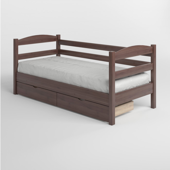 Дитяче ліжко Mebigrand Чикаго Літл-2 Горіх темний 80х190 см із заднім бортиком та ящиками (MBG-2609)