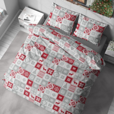 Постільна білизна LeLIT Р-0173, Полісатин, Світло-сірий з червоним, Двоспальна