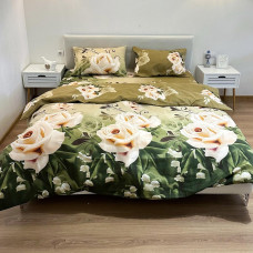Комплект постельного белья Поликотон LeLIT P-0108 Коричнево-Зеленый Семейный (LLT-111233)