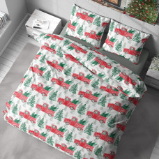 Постільна білизна LeLIT Р-0172, Полісатин, Білий з зеленим та червоним, Двоспальна