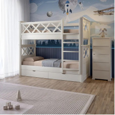 Двухъярусная детская кровать Mebigrand Мальта Айвори 80х190 см с ящиками (MBG-2293)