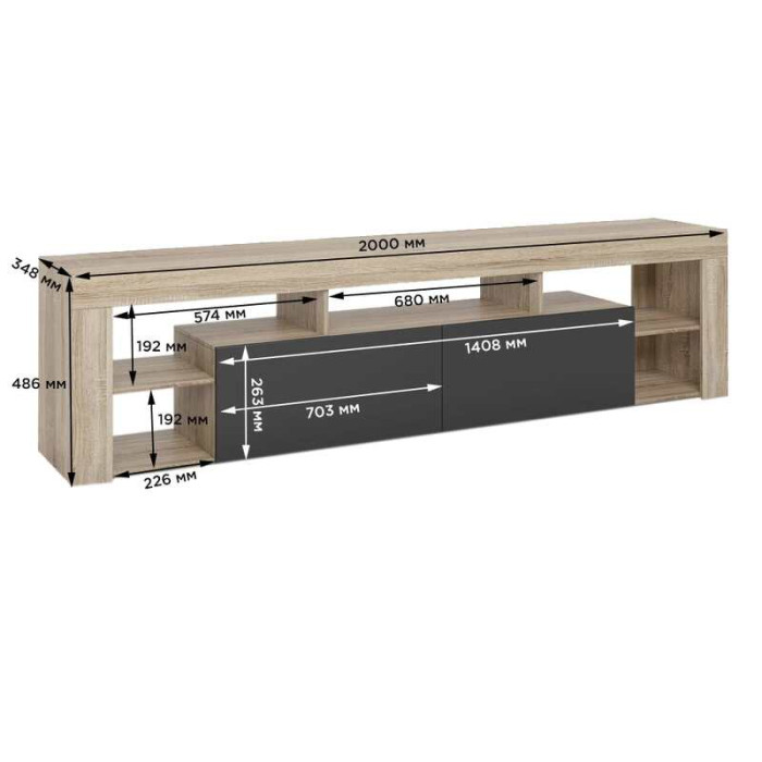 Тумба под телевизор с 5 полками М-ЗОН Джеко 200 Сонома/Антрацит (MZN-031039)