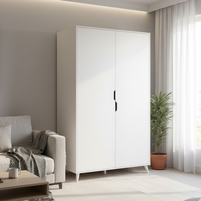 Шкаф двухдверный с белыми ножками М-ЗОН Борн 1200 Нимфея Альба (белый) (MZN-031055)