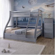 Двоярусне дитяче ліжко Mebigrand Аляска Світло-сірий (RAL-7040) 140-90х190 см з ящиками (MBG-15114)