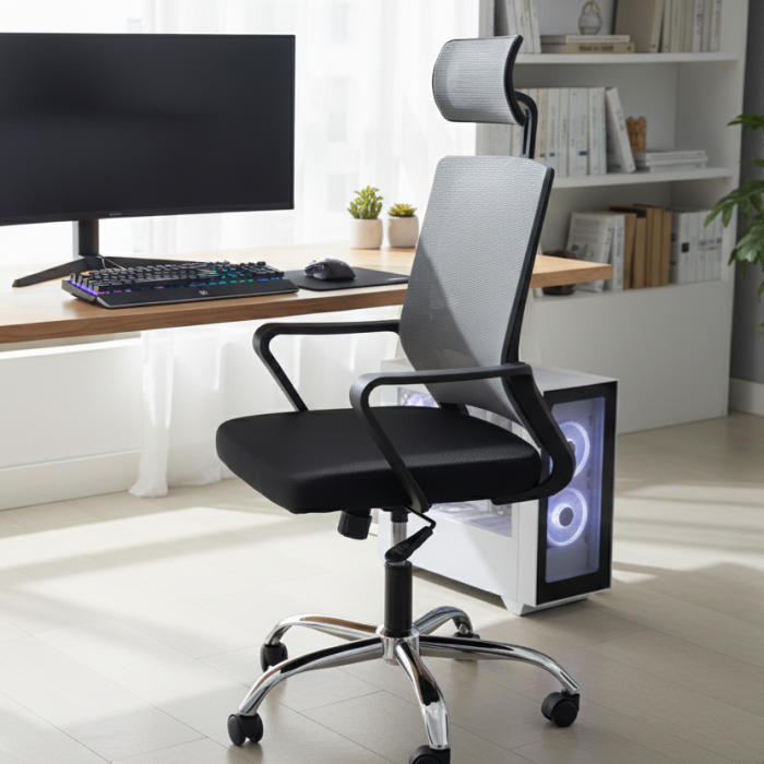 Крісло комп'ютерне з підлокітниками та підголовником Perfect Home OC-8330M Cірий (PFH-092058)